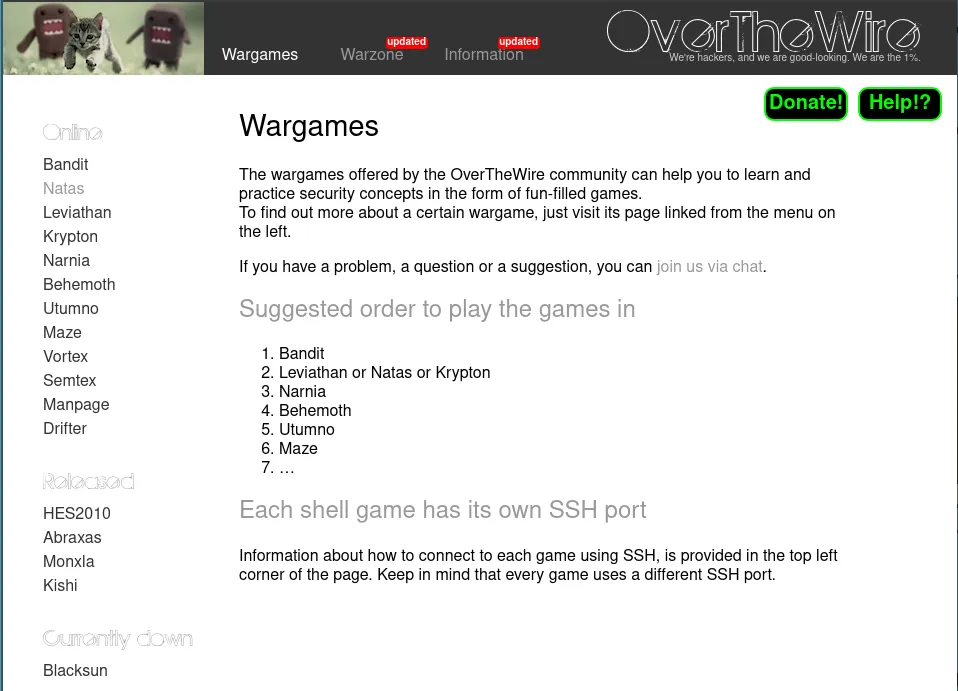 overthewire homepage