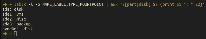 lsblk with awk